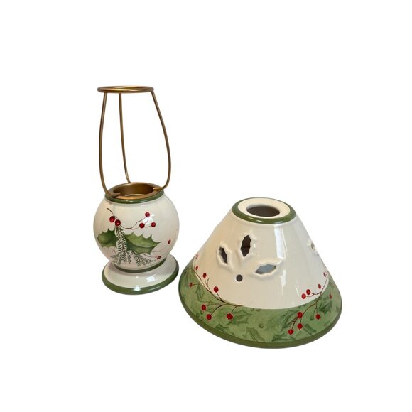 Lenox Holiday Gatherings Ceramic Hurricane Lamp With Holly & Berry Design - Picture 2 of 9